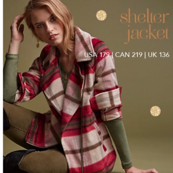 CAbi Jackets & Blazers - Cabi Shelter Moto Red Tan Plaid Jacket, Size XS